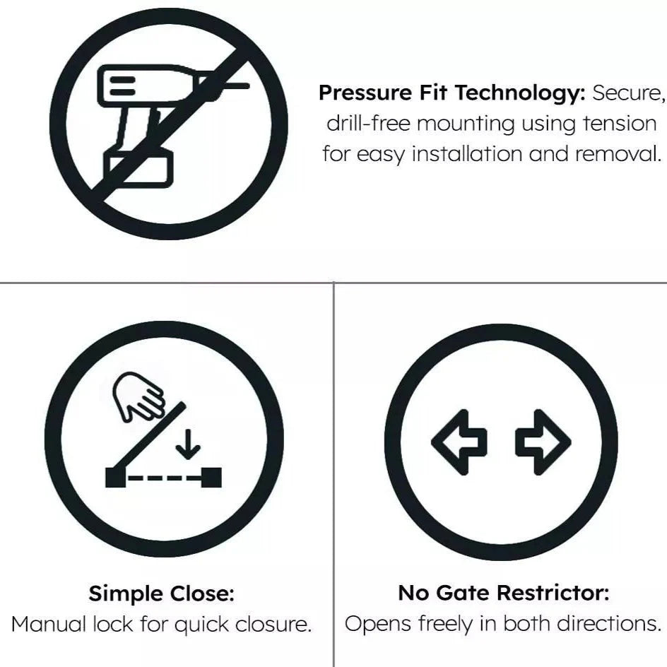 Baby Safety Stair Gate Pressure Fit Extra Wide No Drill