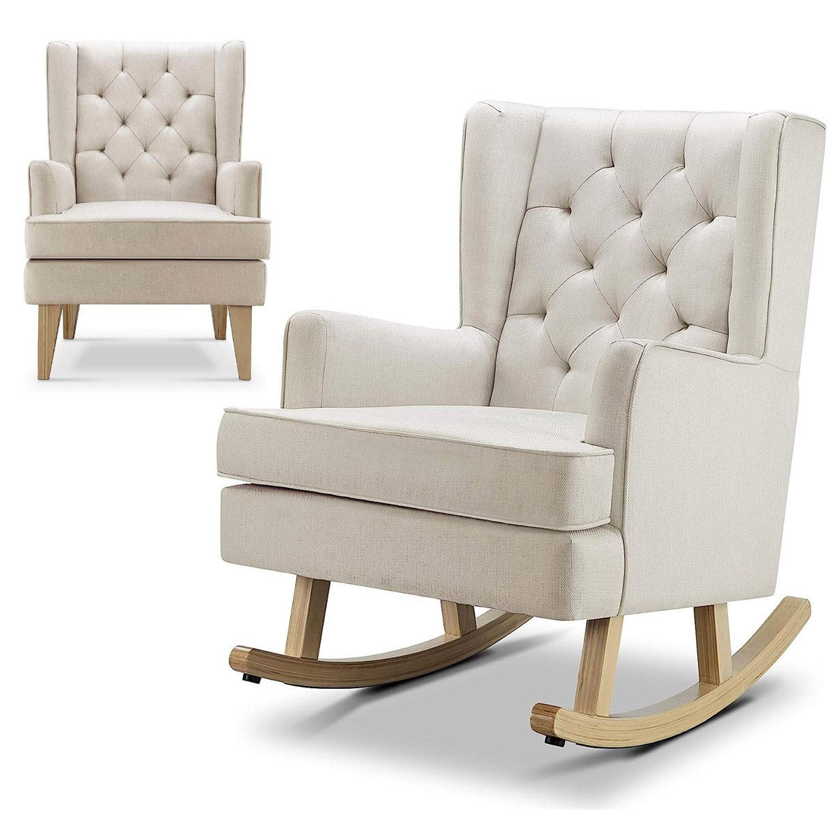 Johnston's Soothe Easy Deluxe Nursery Chair & Rocker – 2-in-1 Nursing & Feeding Chair, Natural Beige