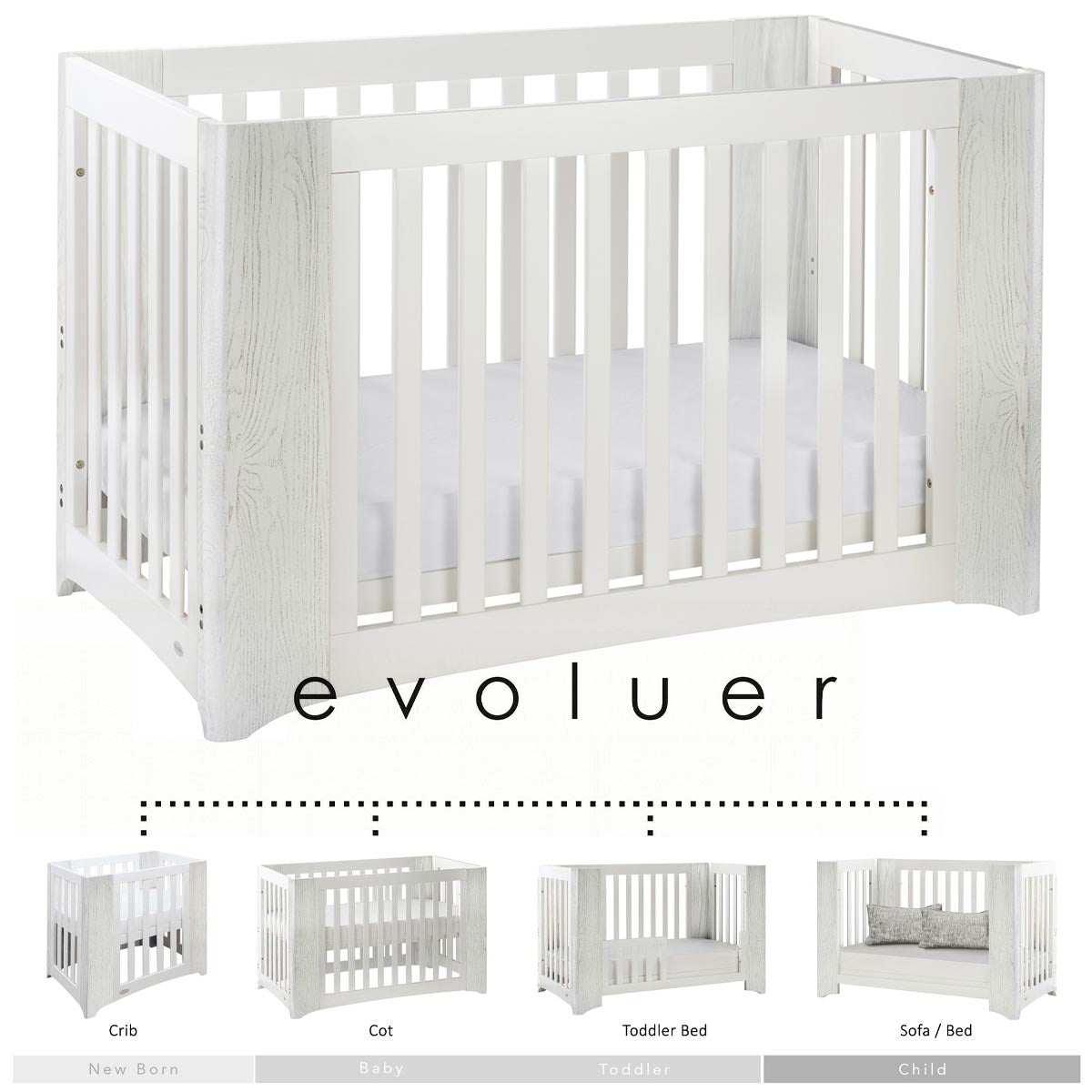 Cocoon Evoluer 4 in 1 Nursery Furniture System, White/Grey