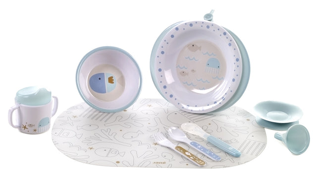 Jane 9-piece Baby Crockery Set with Thermal Dish, Lazuli Blue