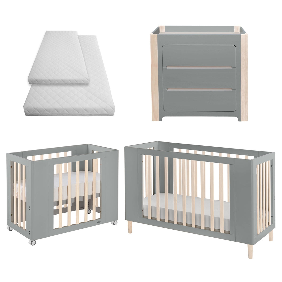 Cocoon Evoke 4in1 Cot bed + Dresser + Mattresses, Dove Grey