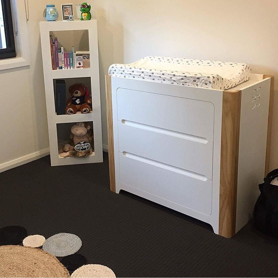 Cocoon Evoluer 4in1 Cot bed + Dresser + Mattresses, White / Natural