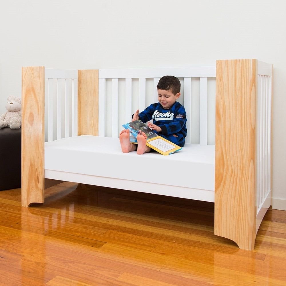 Cocoon Evoluer 4in1 Cot bed + Dresser + Mattresses, White / Natural