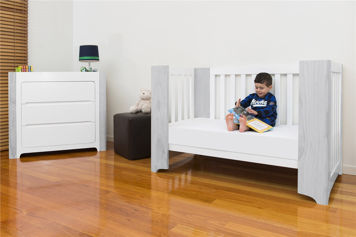 Cocoon Evoluer 4in1 Cot bed + Dresser + Mattresses, White / Grey