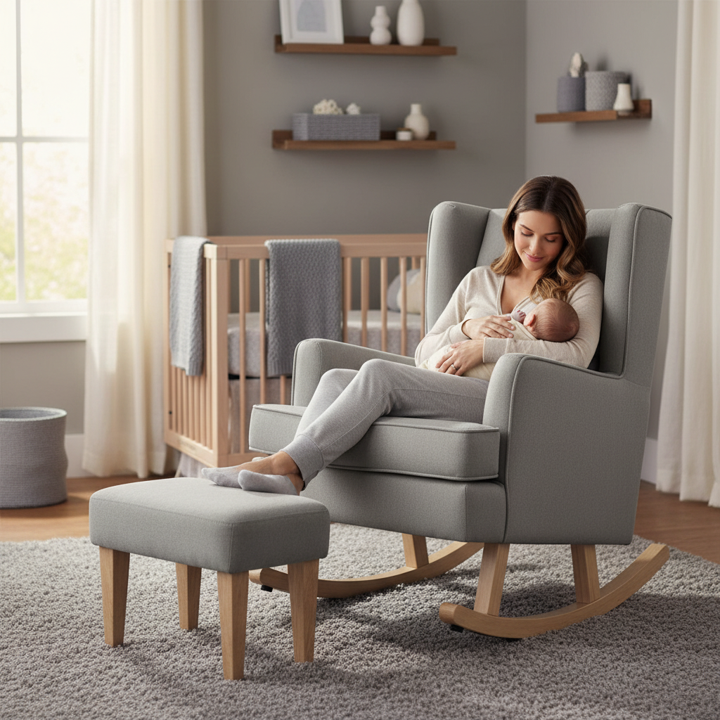 Johnston's Soothe Easy Deluxe Nursing Chair & Rocker with Foot Stool – Convertible Feeding Chair