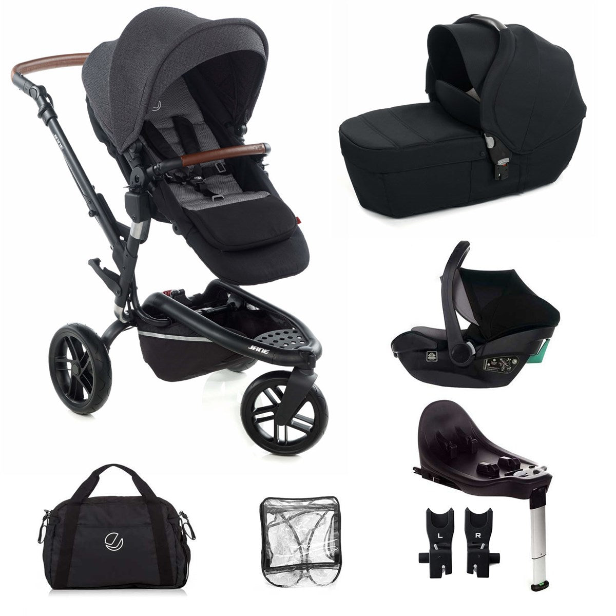 Jane Trider + Transporter + Travel Carrier Travel System, Cold Black