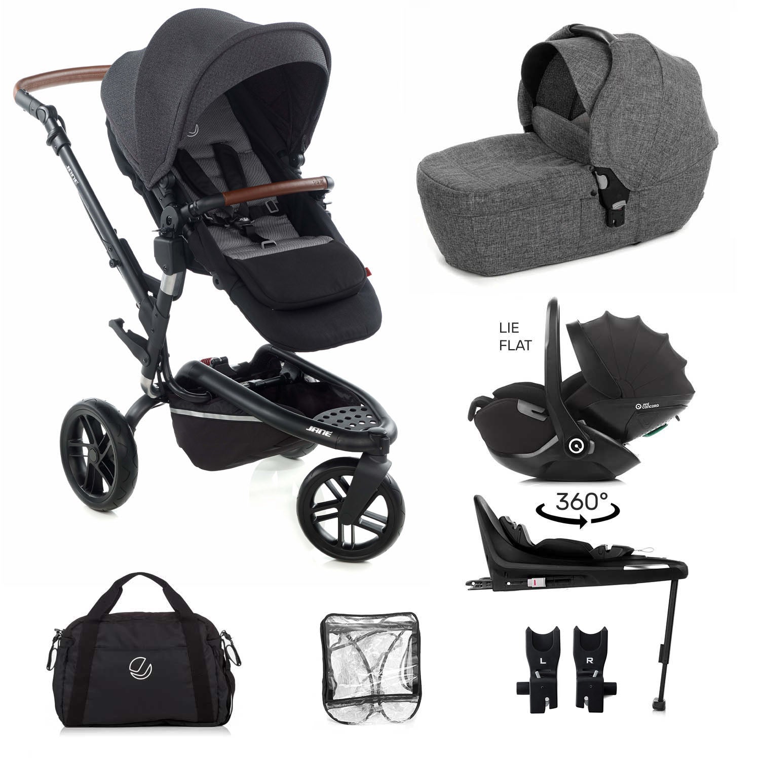 Jane Trider Lie-Flat 360 Baby Car Seat Bundle