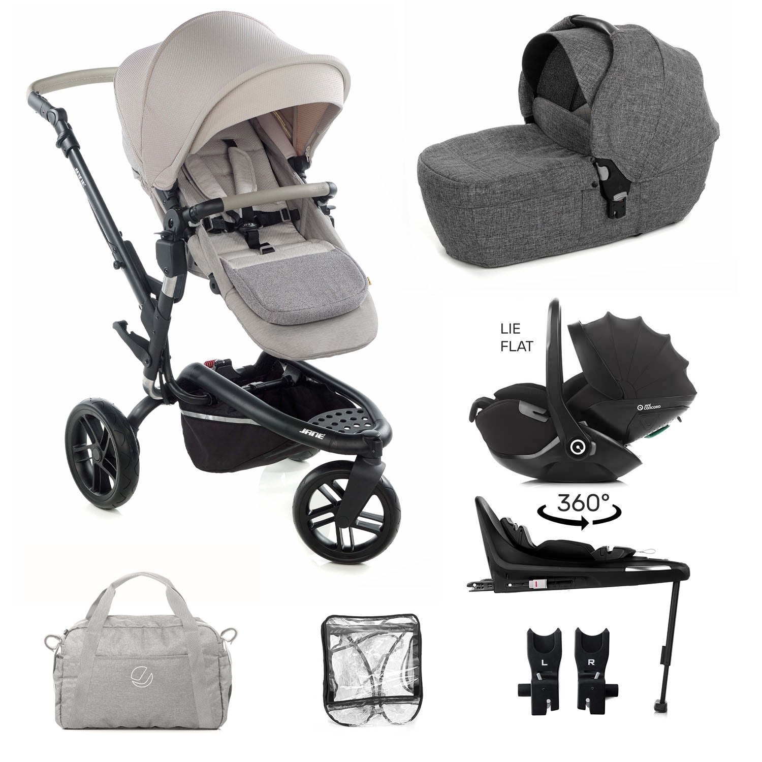 Jane Trider Lie-Flat 360 Baby Car Seat Bundle