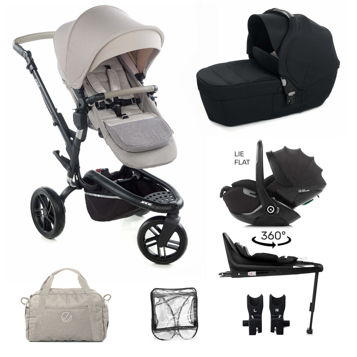 Jane Trider Lie-Flat 360 Baby Car Seat Bundle