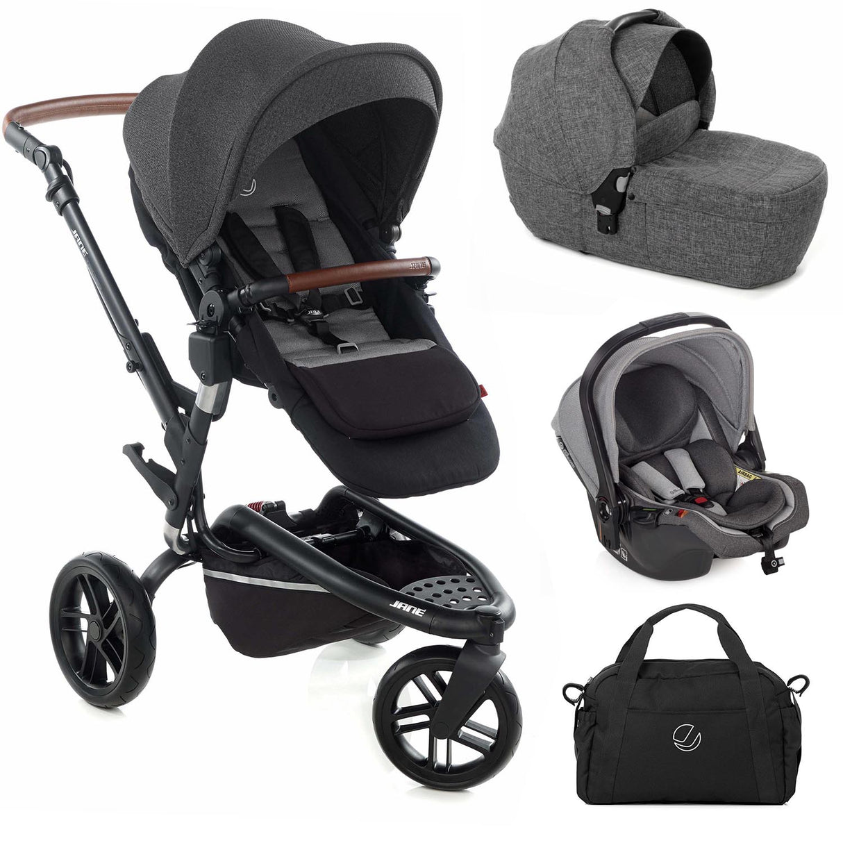 Jané Trider + Transporter Plus Carrycot, Black & Grey