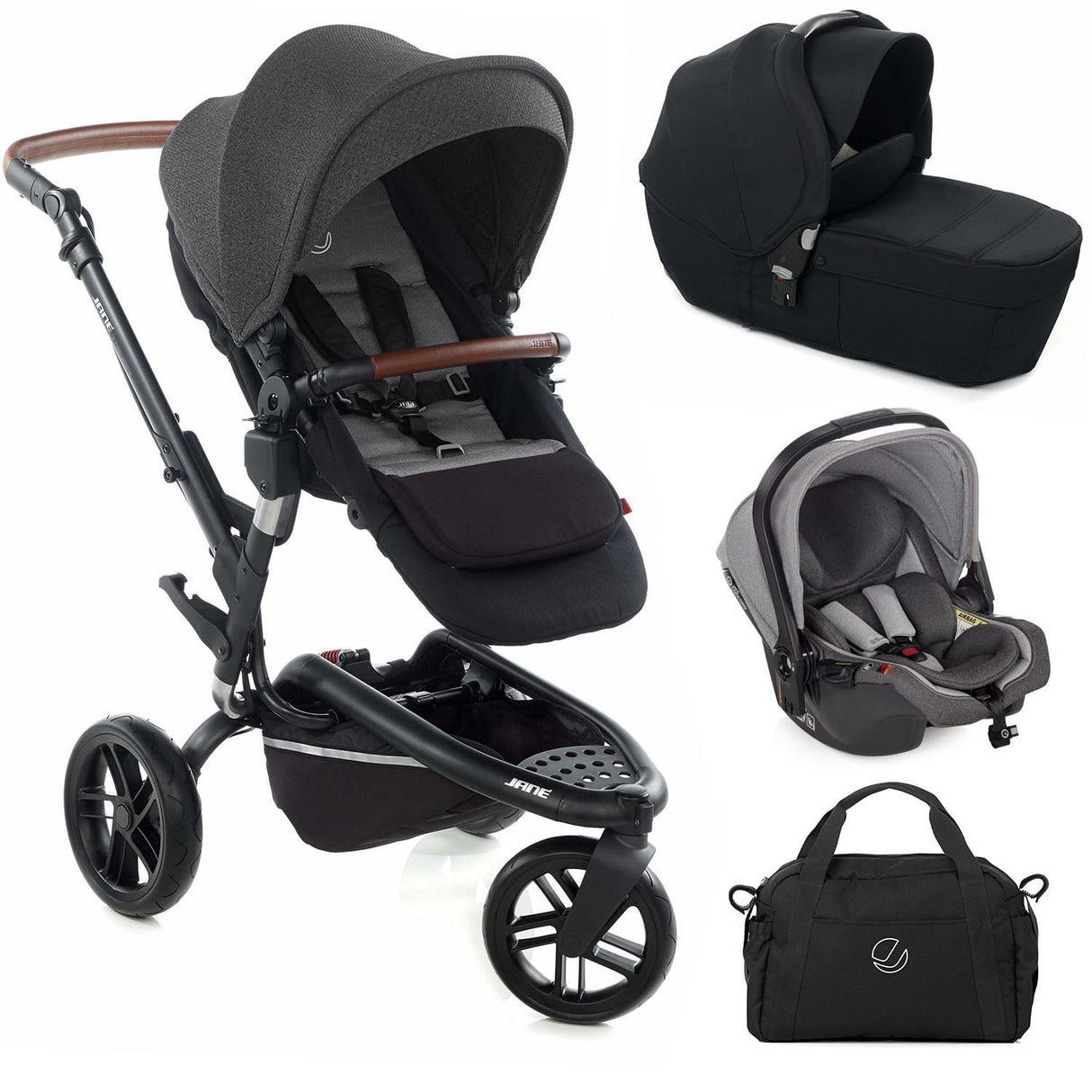 Jané Trider + Transporter Plus Carrycot, Cold Black