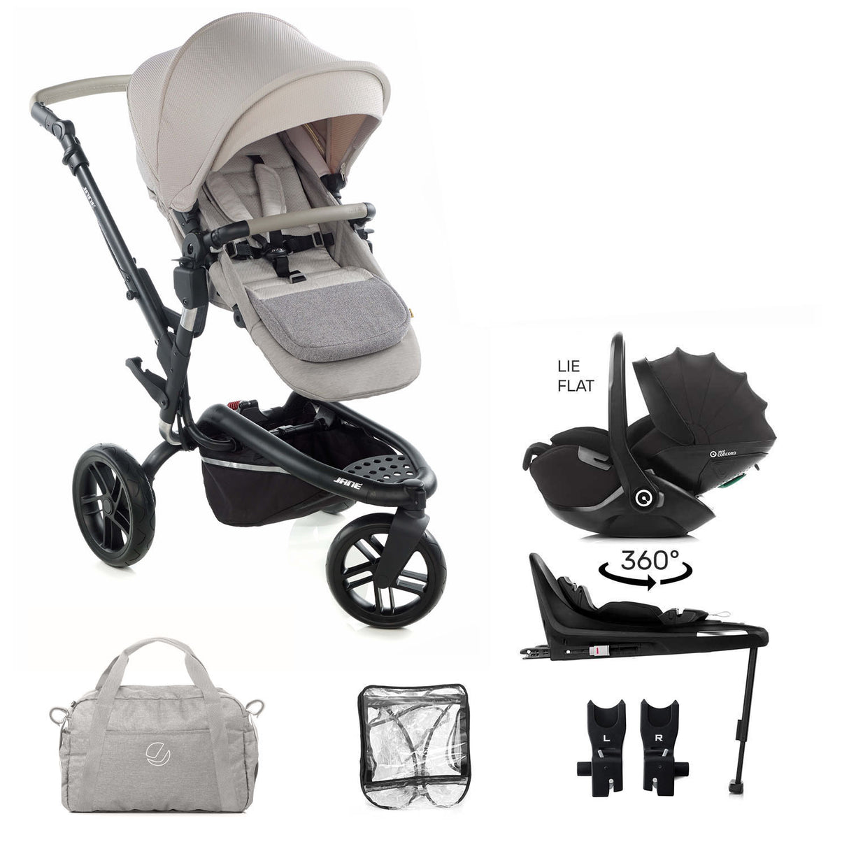 Jane Trider Lie-Flat 360 Baby Car Seat Bundle