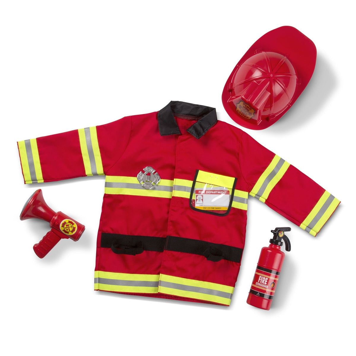 Melissa & Doug Fire Chief Costume Set − Dress Up & Role Play for Boys & Girls | With Extinguisher, Helmet, Badge, Bullhorn & Jacket | Age 3+