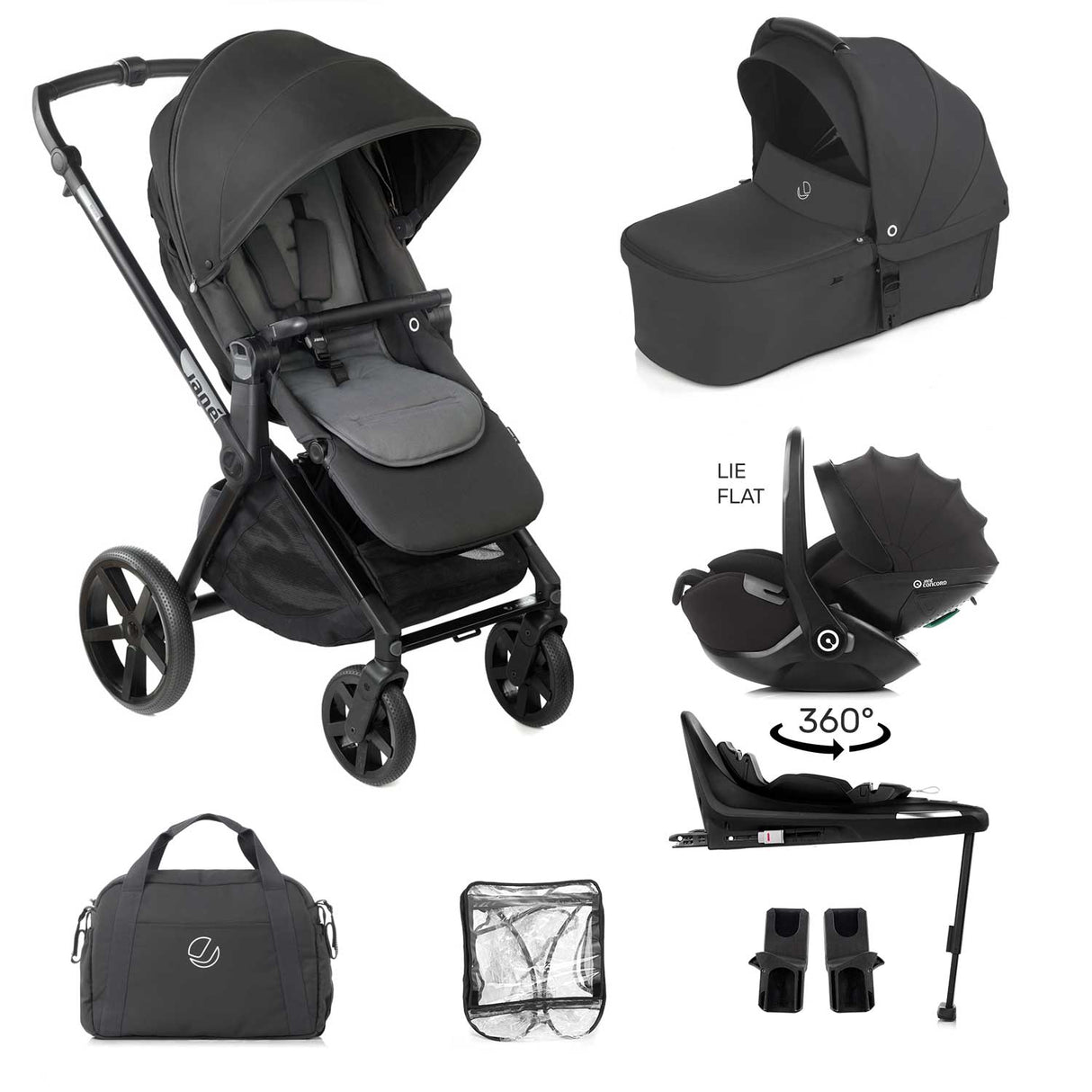 Jane Muum-4 Lie-Flat 360 Baby Car Seat Bundle