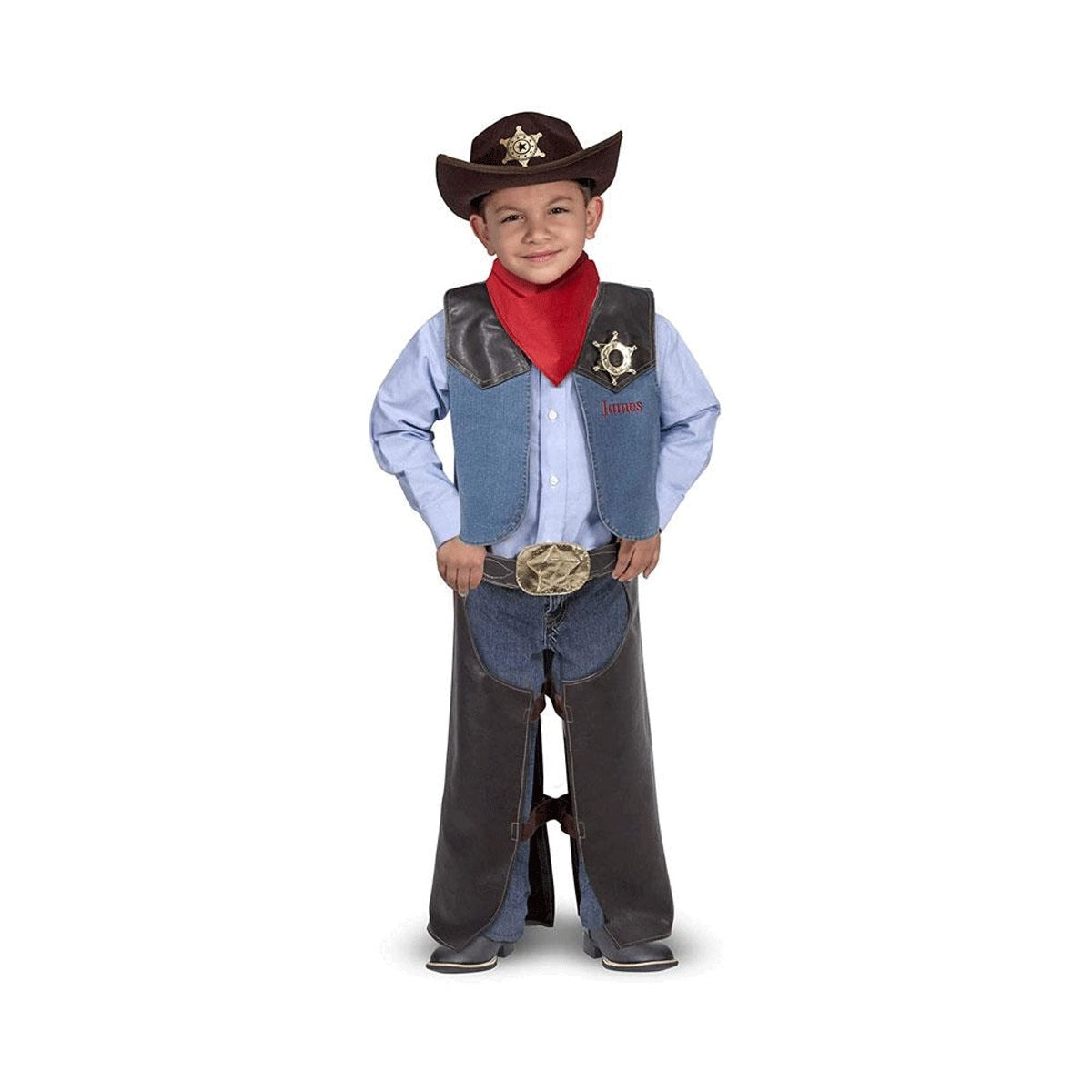 Melissa & Doug Cowboy Role Play Costume Set (5 pcs) - Includes Faux Leather Chaps - Cowboy Dress-Up Role Play Costume with Vest for Boys and Girls 3-5 years