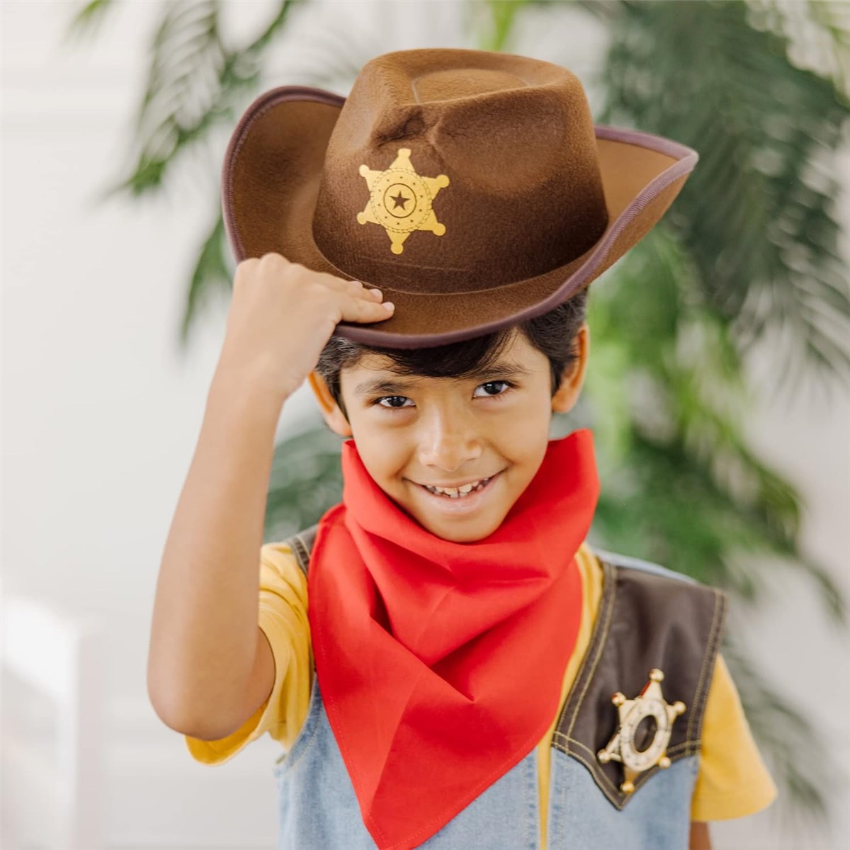 Melissa & Doug Cowboy Role Play Costume Set (5 pcs) - Includes Faux Leather Chaps - Cowboy Dress-Up Role Play Costume with Vest for Boys and Girls 3-5 years