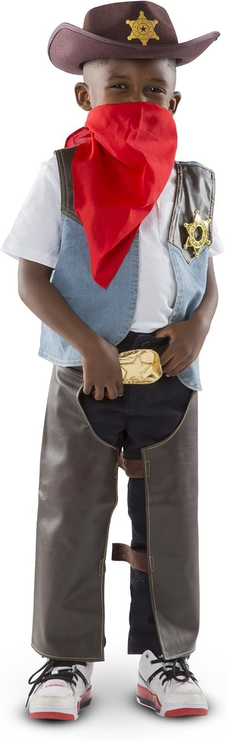 Melissa & Doug Cowboy Role Play Costume Set (5 pcs) - Includes Faux Leather Chaps - Cowboy Dress-Up Role Play Costume with Vest for Boys and Girls 3-5 years