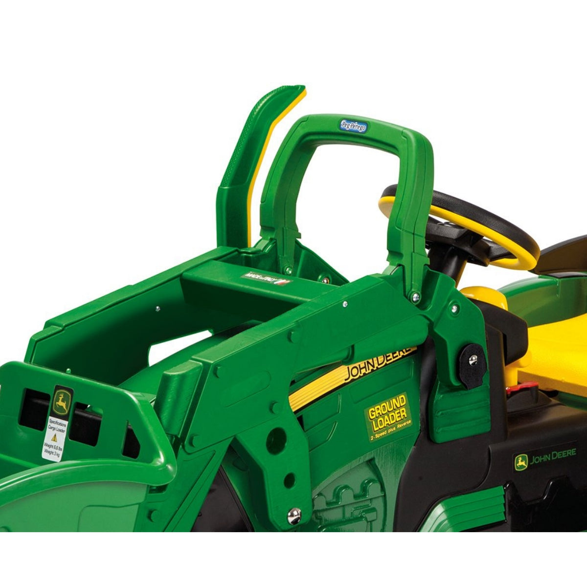 John Deere Ground Loader 12 Volt Electric Bulldozer + Stake-Side Trailer, 3+ years