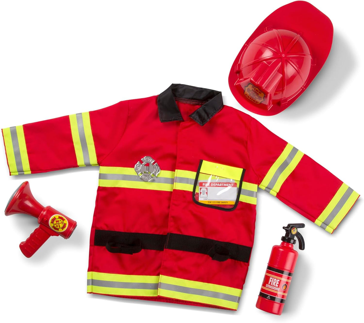 Melissa & Doug Fire Chief Costume Set − Dress Up & Role Play for Boys & Girls | With Extinguisher, Helmet, Badge, Bullhorn & Jacket | Age 3+
