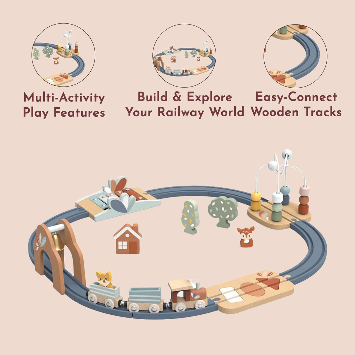 Speedy Monkey Mult-Activity Wooden Train Railway Set