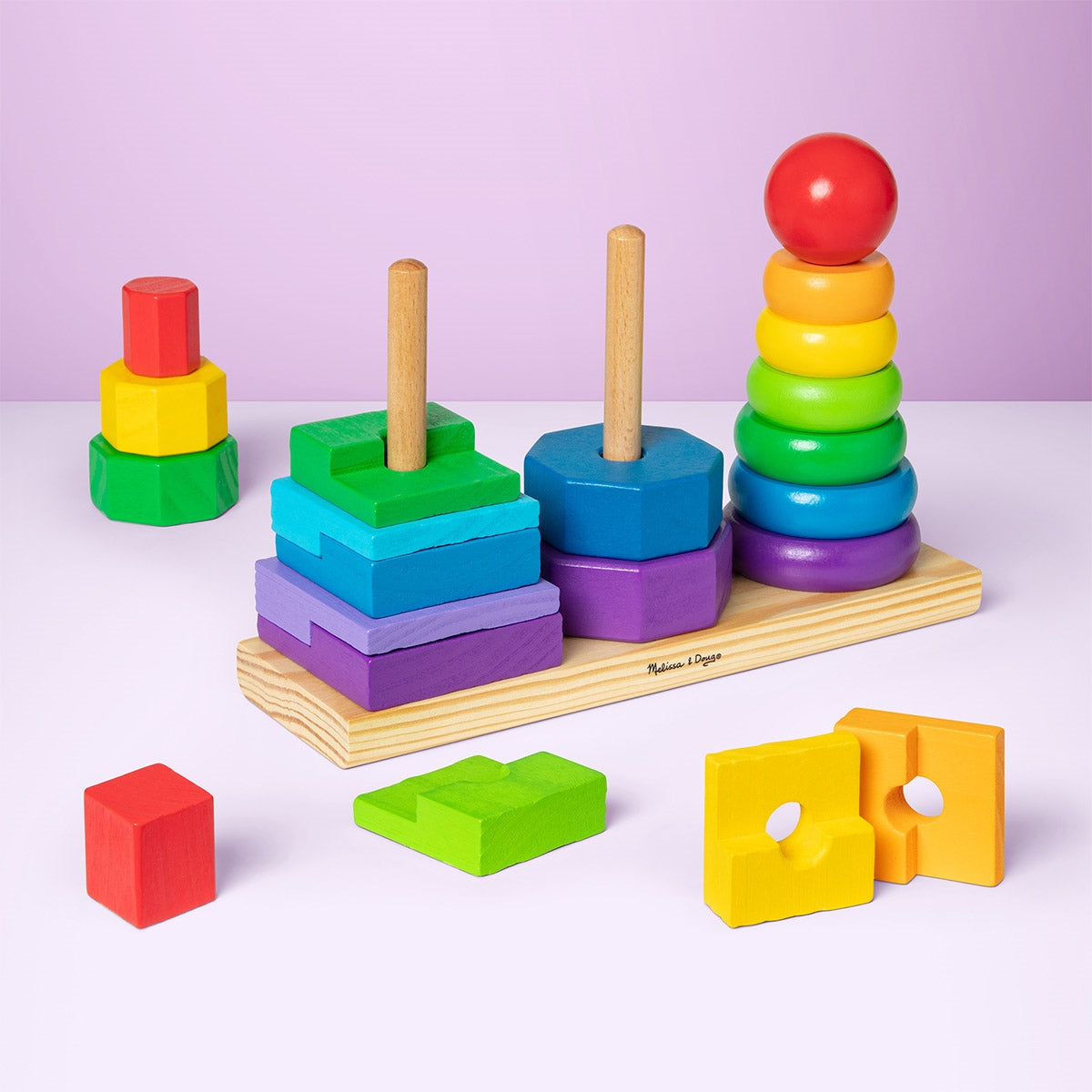 Melissa & Doug Geometric Shape Sorting Stacker Wooden Toddler Toy