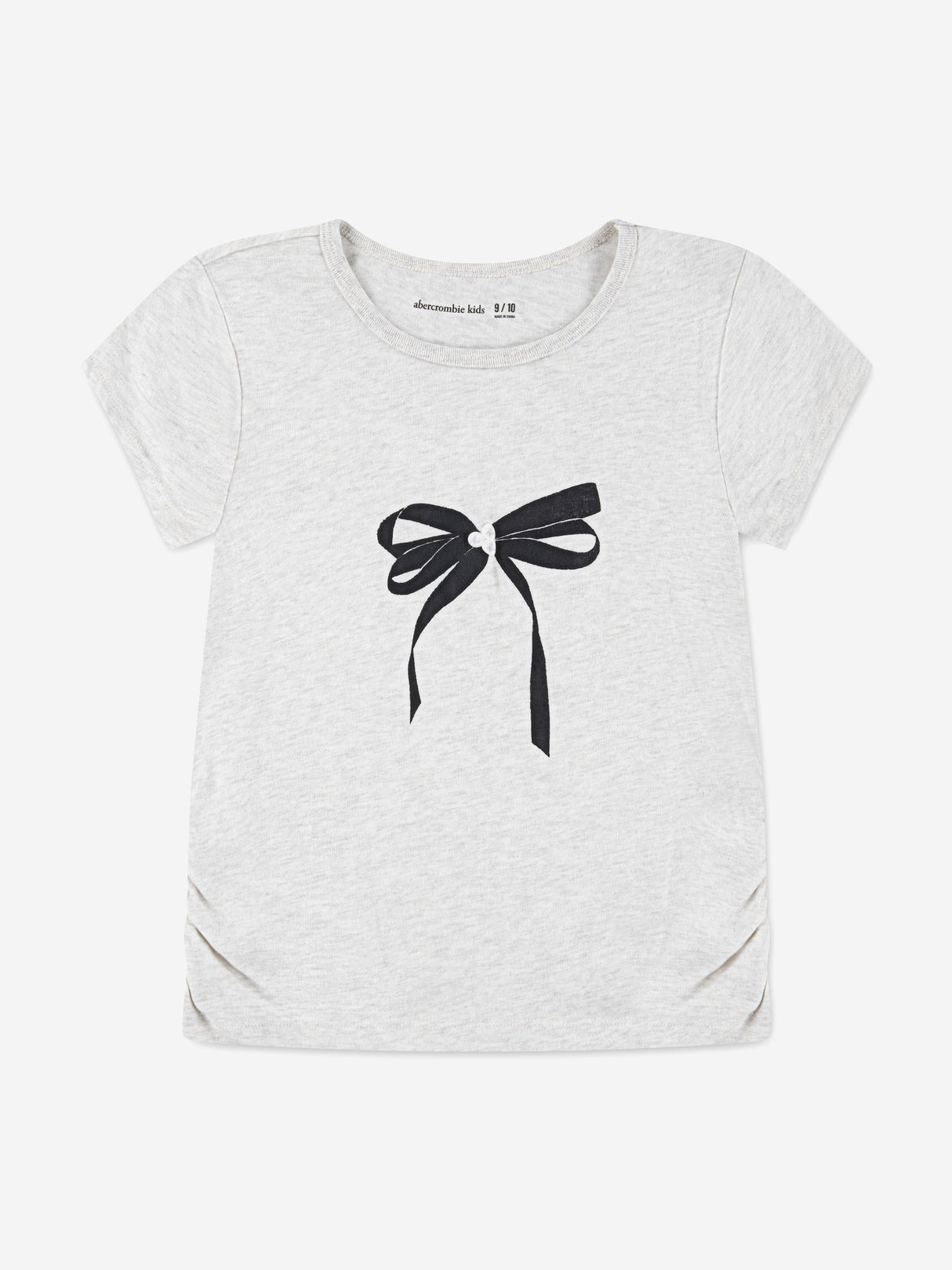 Abercrombie & Fitch Girls Pearl Bow Ruched T-Shirt in Grey