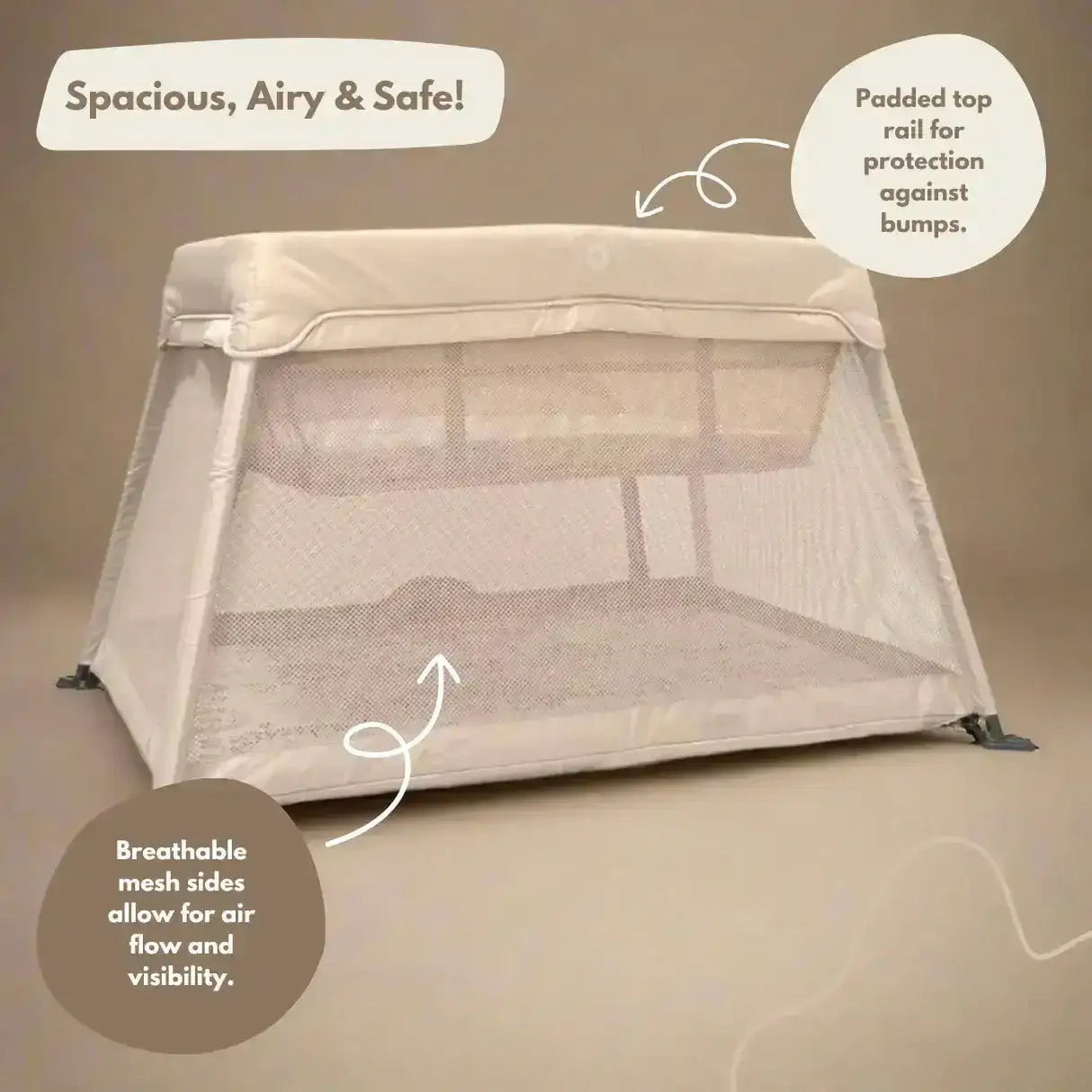 Airpod 3 Travel Cot Includes Newborn Bassinet Insert - Beige