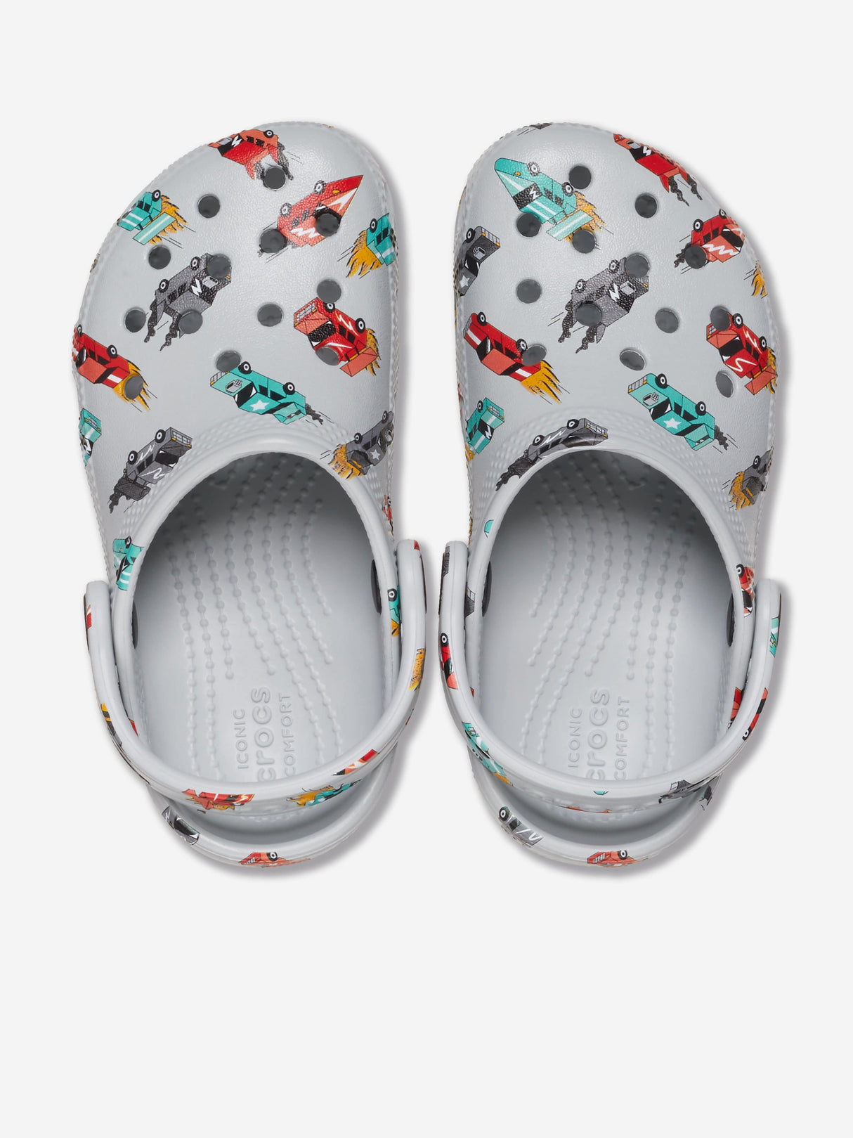 Crocs Boys Classic Race Cars Graphic Clog in Grey