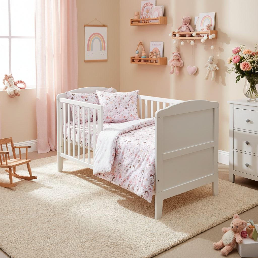 FORREST 3 Piece Reversible Cot Bed Set – Organic Cotton Baby Bedding - Fairy