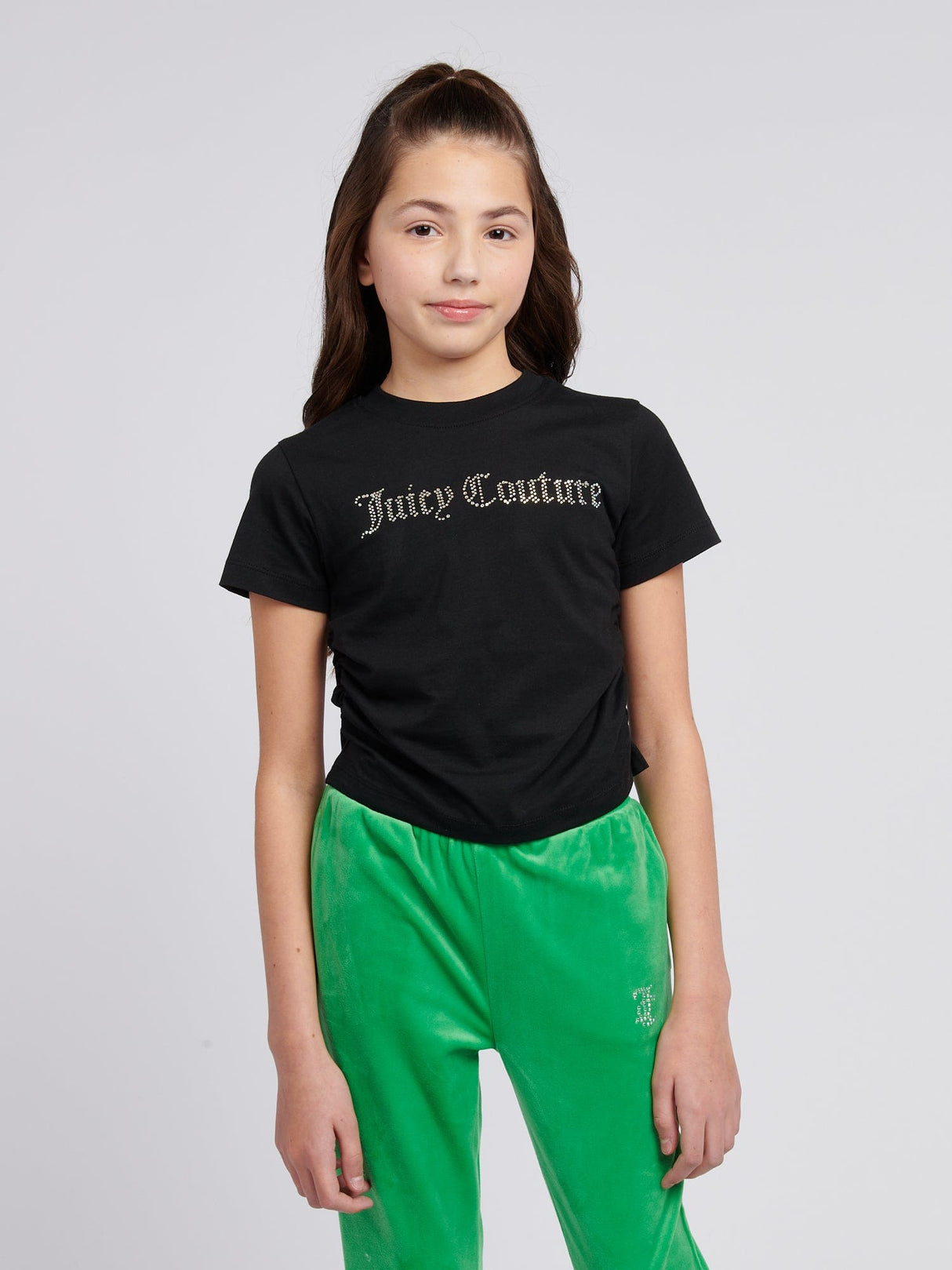 Juicy Couture Girls Diamante Logo T-Shirt in Black