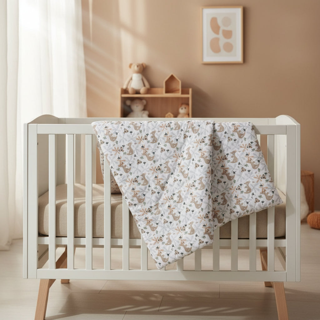 Floral patterned blanket with a white background