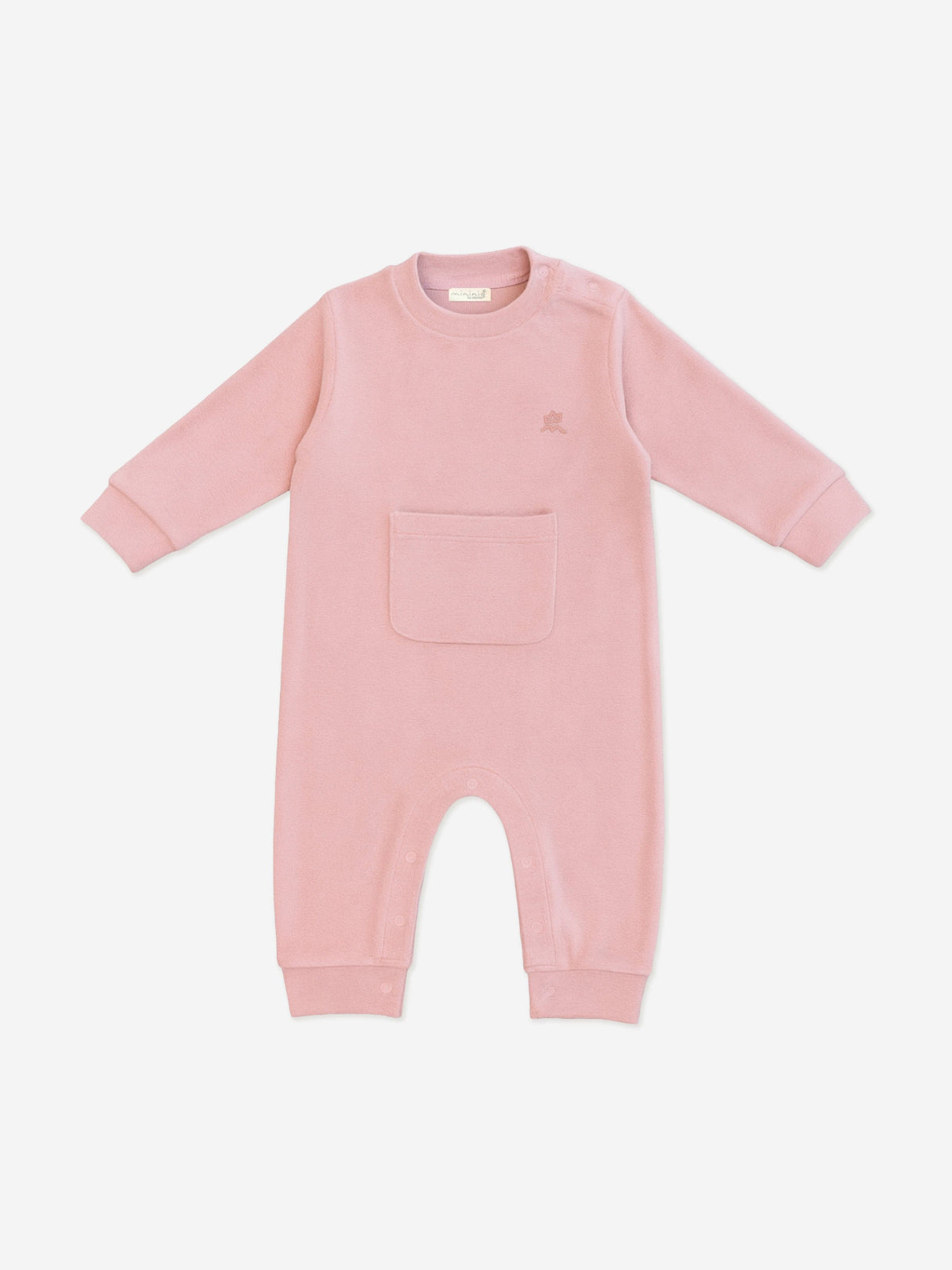 Mininio Baby Girls Cotton Fleece Romper in Pink