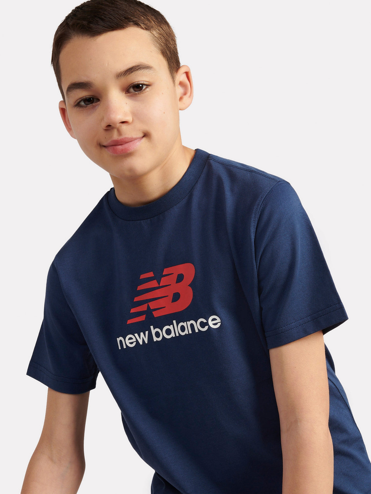 New Balance Boys Jersey Stacked Logo T-Shirt in Navy