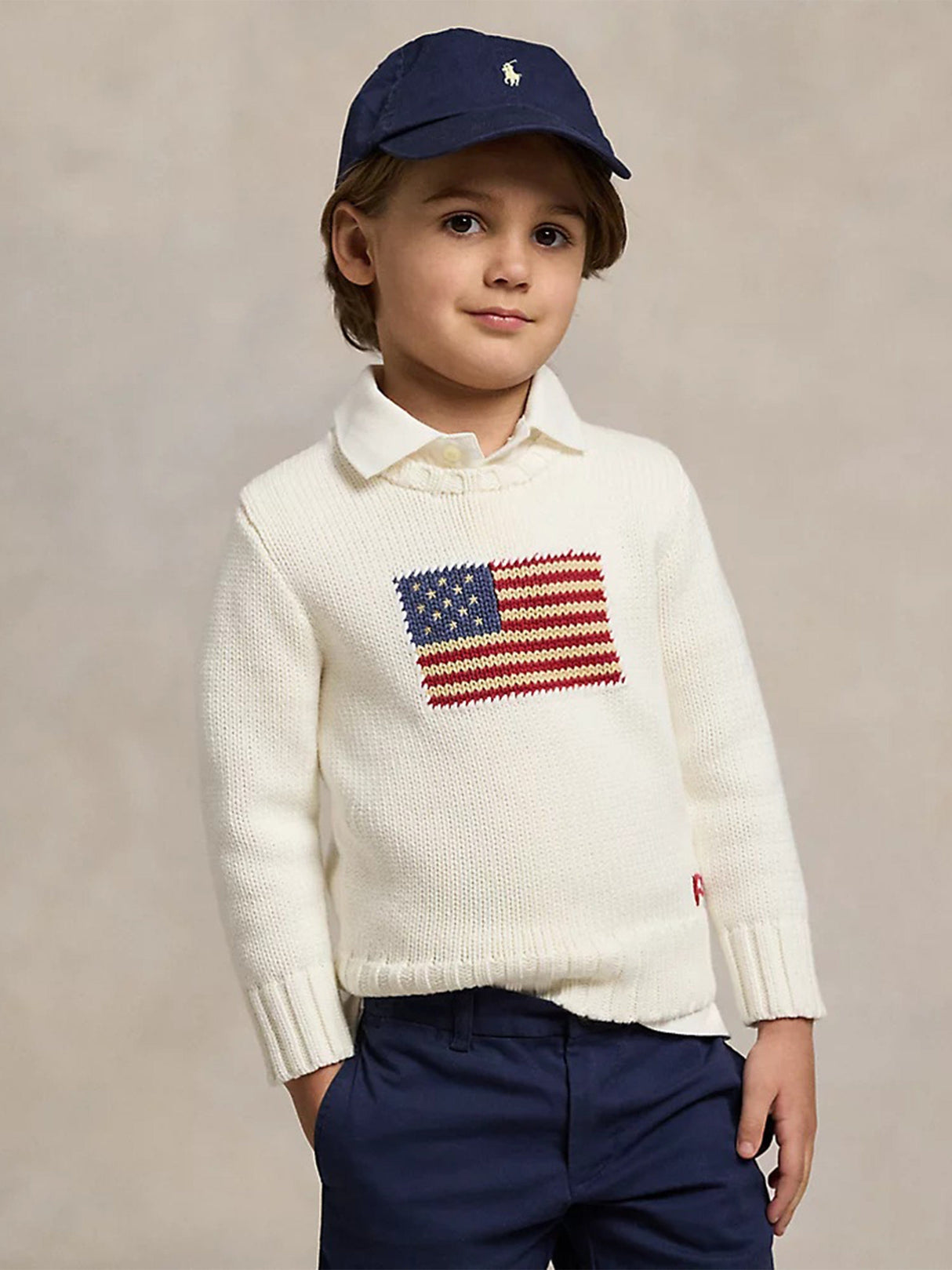 Ralph Lauren Boys Cotton Knit Flag Jumper in Ivory