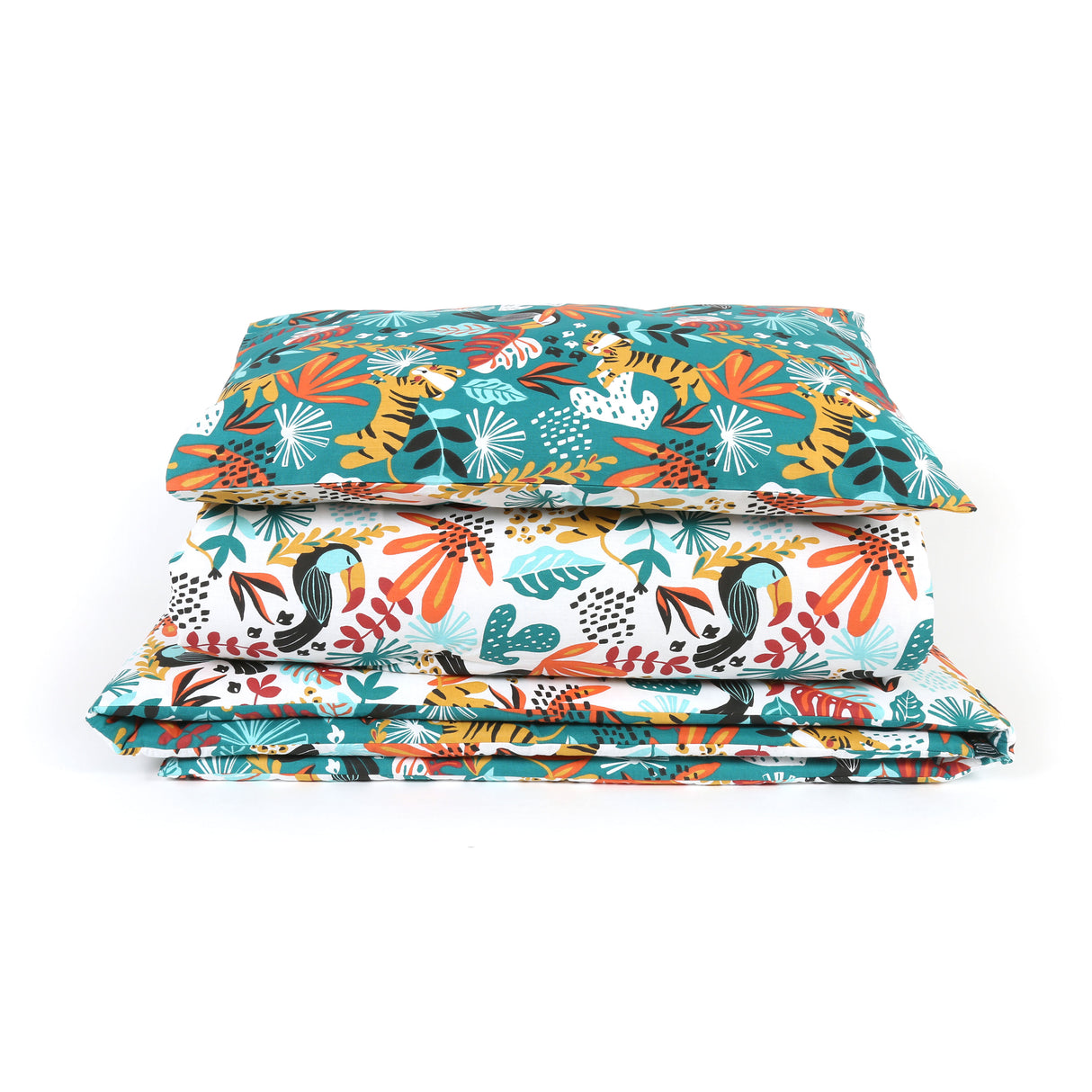 FORREST 3 Piece Reversible Cot Bed Set – Organic Cotton Baby Bedding - Rainforest