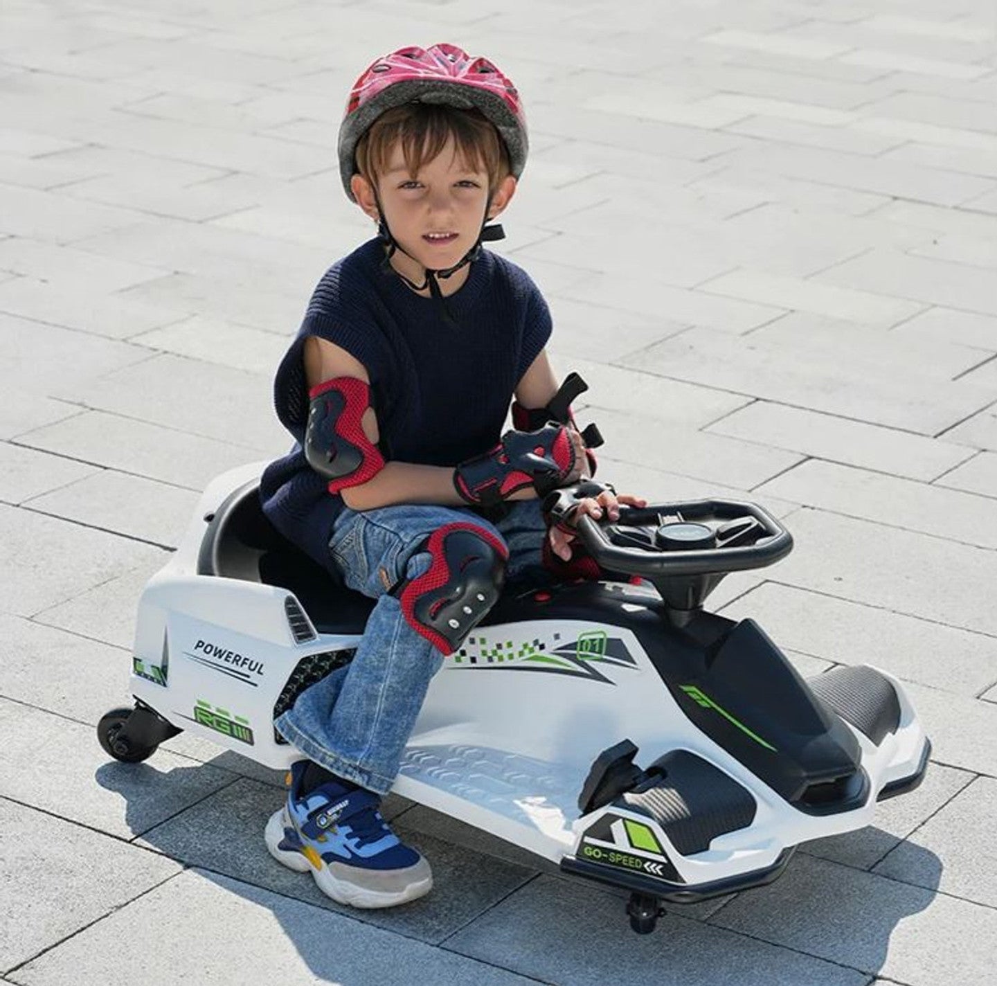 Drift Rider 360 24V Electric Go Kart White with EVA Rubber Wheels, White, 3-11 years