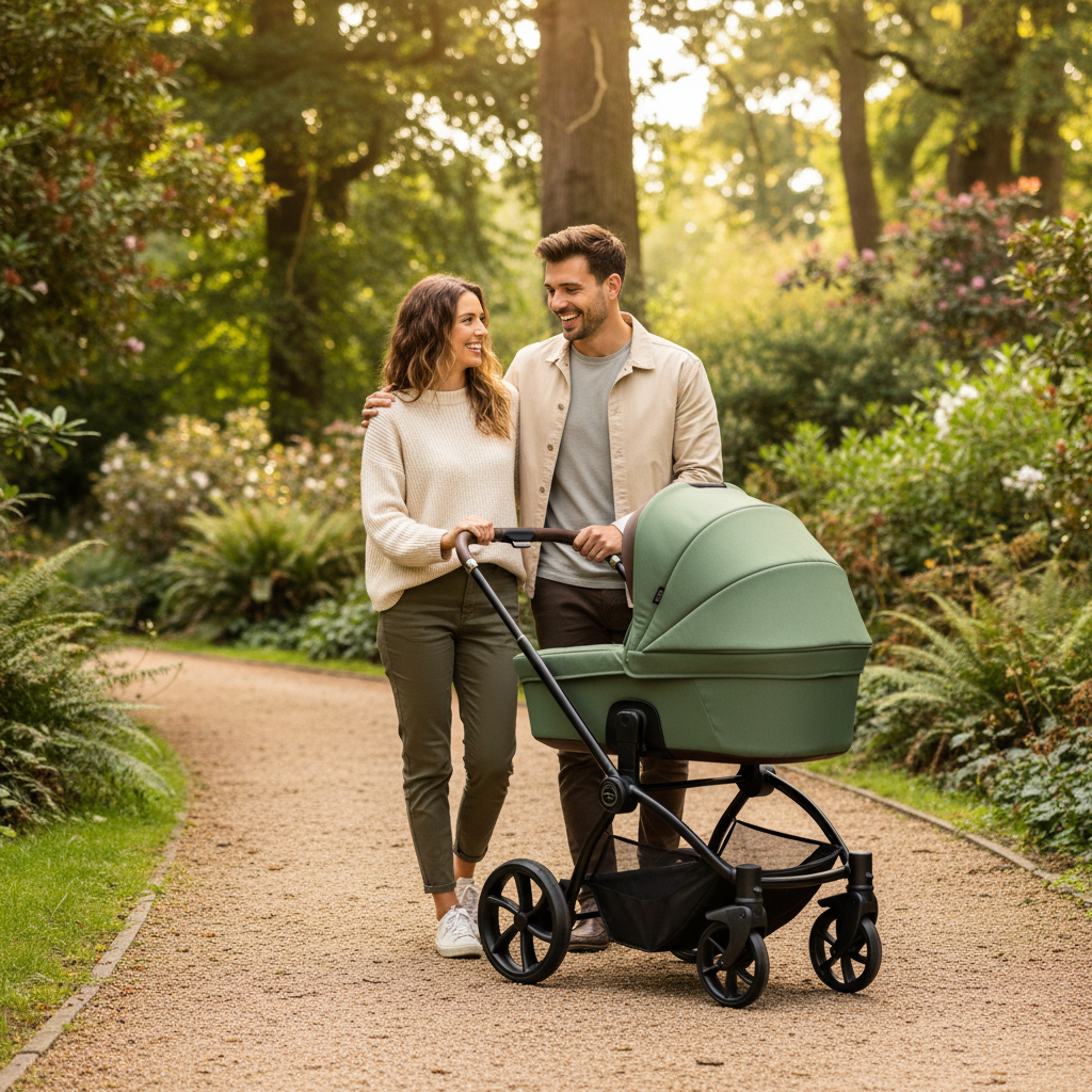 Noordi Sole V3 - 3in1 Travel System with ThermoCot Carrycot + Travel Carrier i-Size Car Seat, Woodland Green