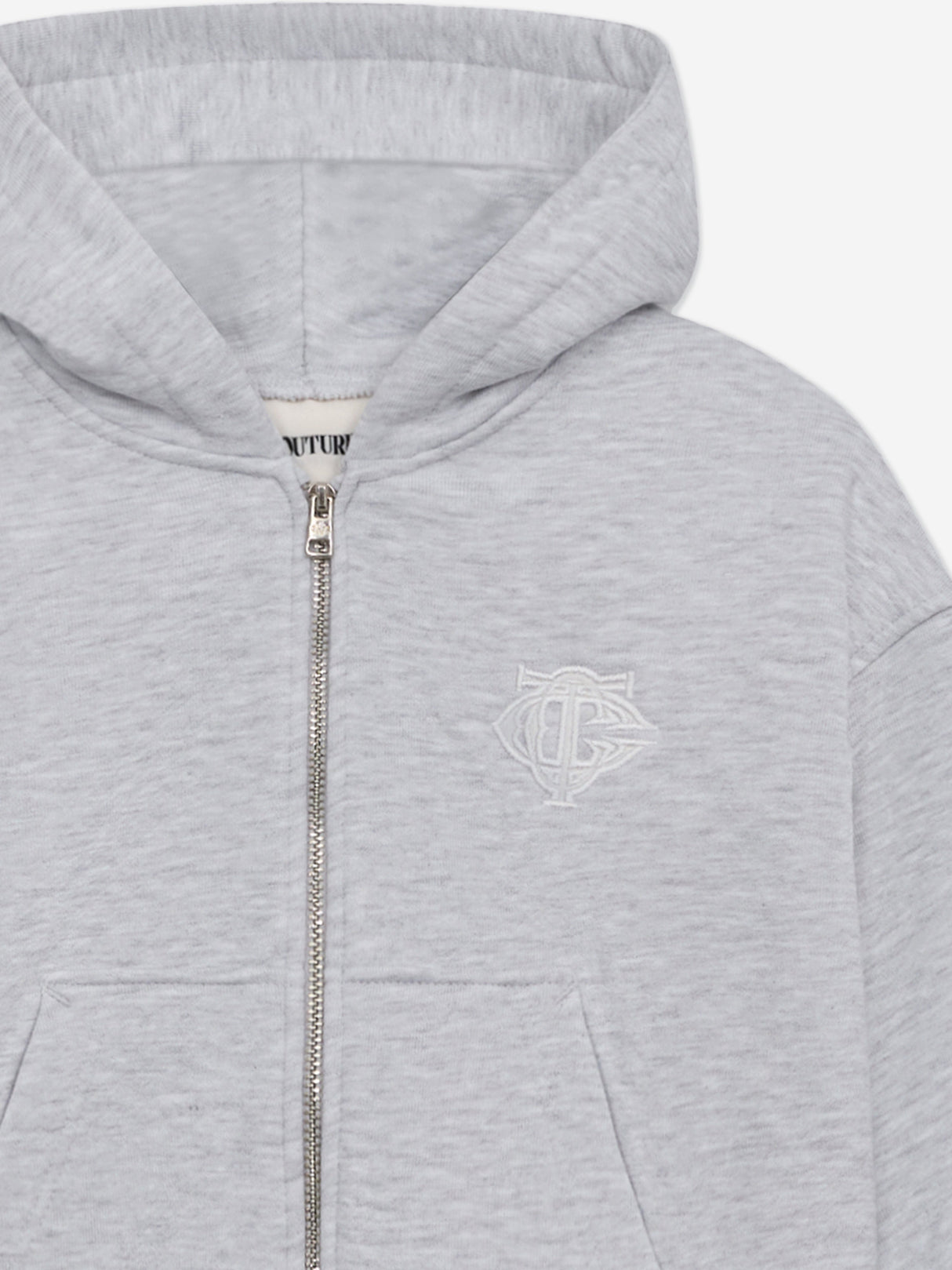 The Couture Club Kids Zip Through Emblem Applique Hoodie in Grey
