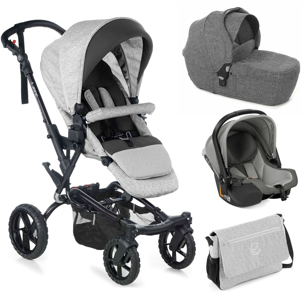 Jané Crosswalk-R All-Terrain Travel System with Carrycot & Koos iSize R1, Tech Mouse / Black Grey