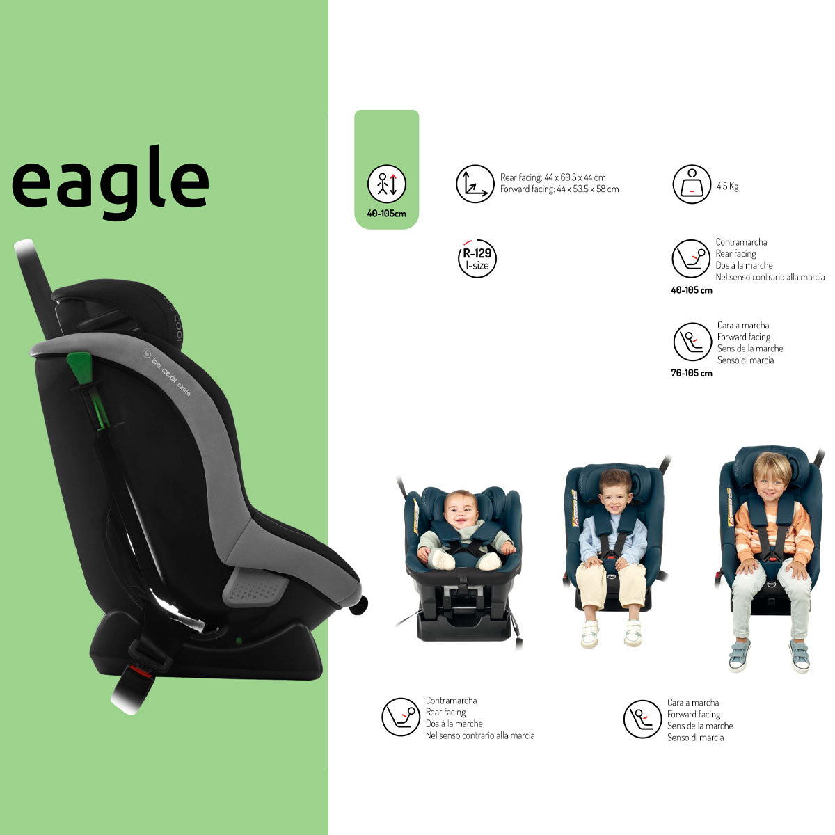 Be Cool Eagle i-Size Car Seat 40–105 cm – Belt-Fitted, i-Size Approved (0–4 Years)