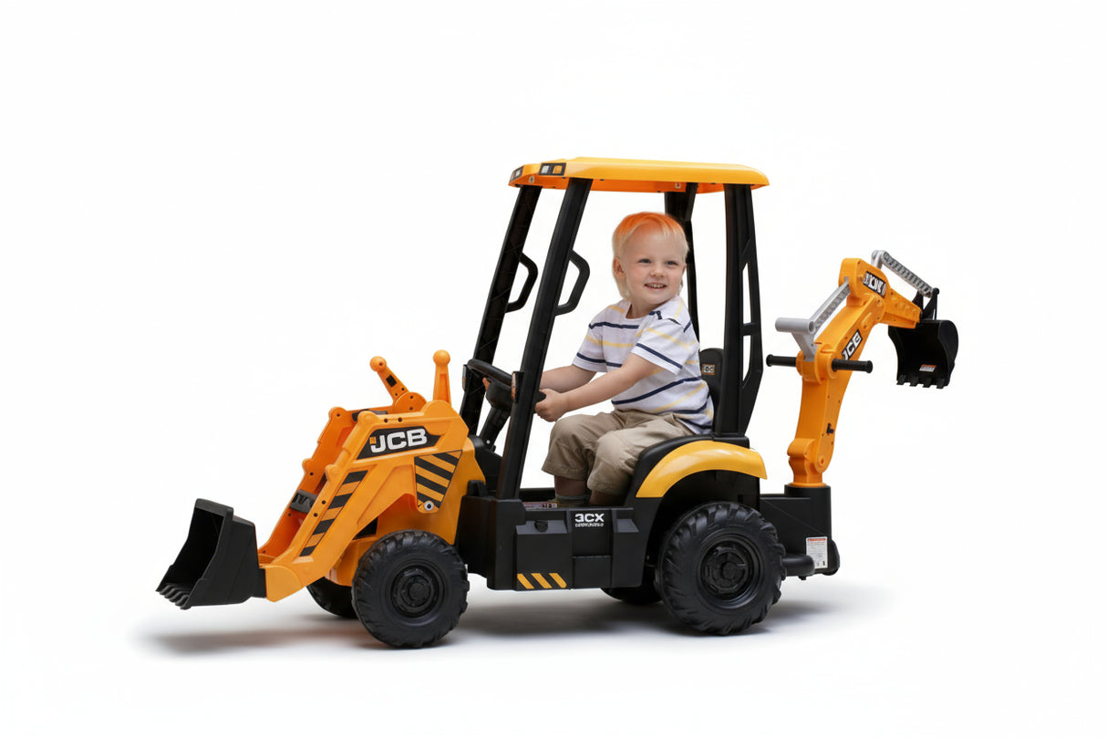 JCB 12V Electric Ride-On Digger Tractor with Trailer & Backhoe, 3-8 years