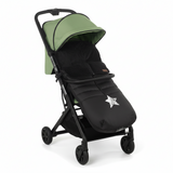 Black stroller with green canopy on a white background