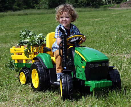 Peg Perego John Deere Ground Force 12V Tractor + Stake-side Trailer, 3+ years