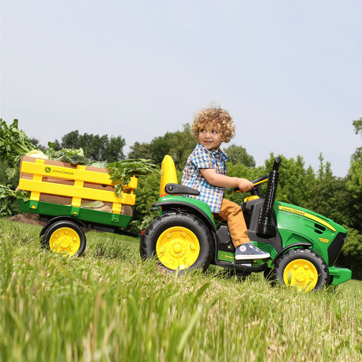 Peg Perego John Deere Ground Force 12V Tractor + Stake-side Trailer, 3+ years