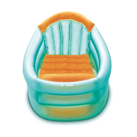 Inflatable chair with orange cushion on a white background