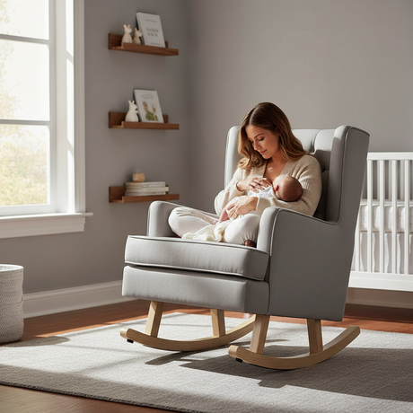 Johnston's Soothe Easy Deluxe Nursery Chair & Rocker – 2-in-1 Nursing & Feeding Chair, Grey