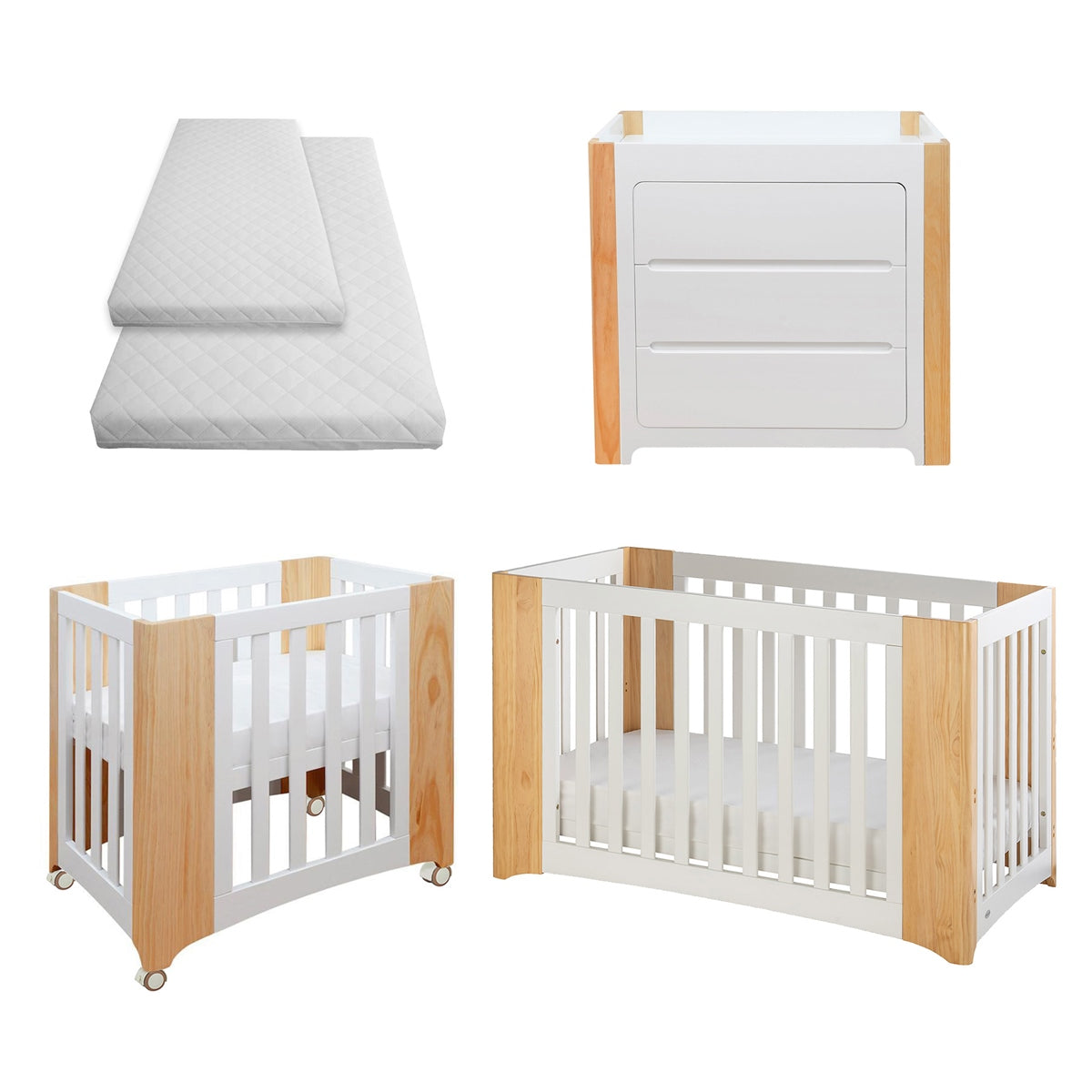Cocoon Evoluer 4in1 Cot bed + Dresser + Mattresses, White / Natural