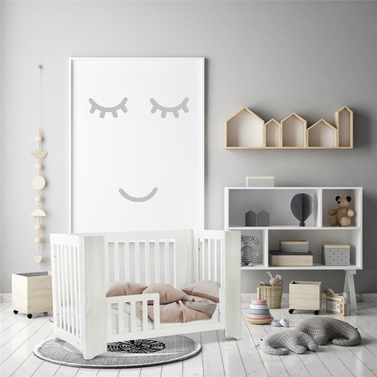 Cocoon Evoluer 4in1 Cot bed + Dresser + Mattresses, White / Grey