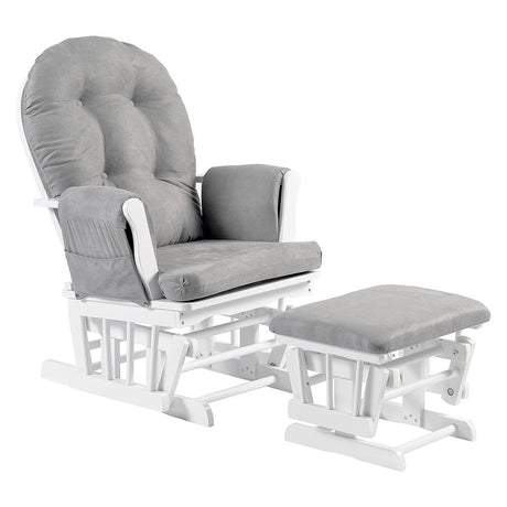 Johnston's Brompton Deluxe Baby Nursing Glider & Footstool – Suedette Comfort with Smooth Glide, White / Grey