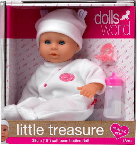 Johnston's Little Treasure 38cm Soft Baby Doll with Deluxe Blue Romper and Accessories